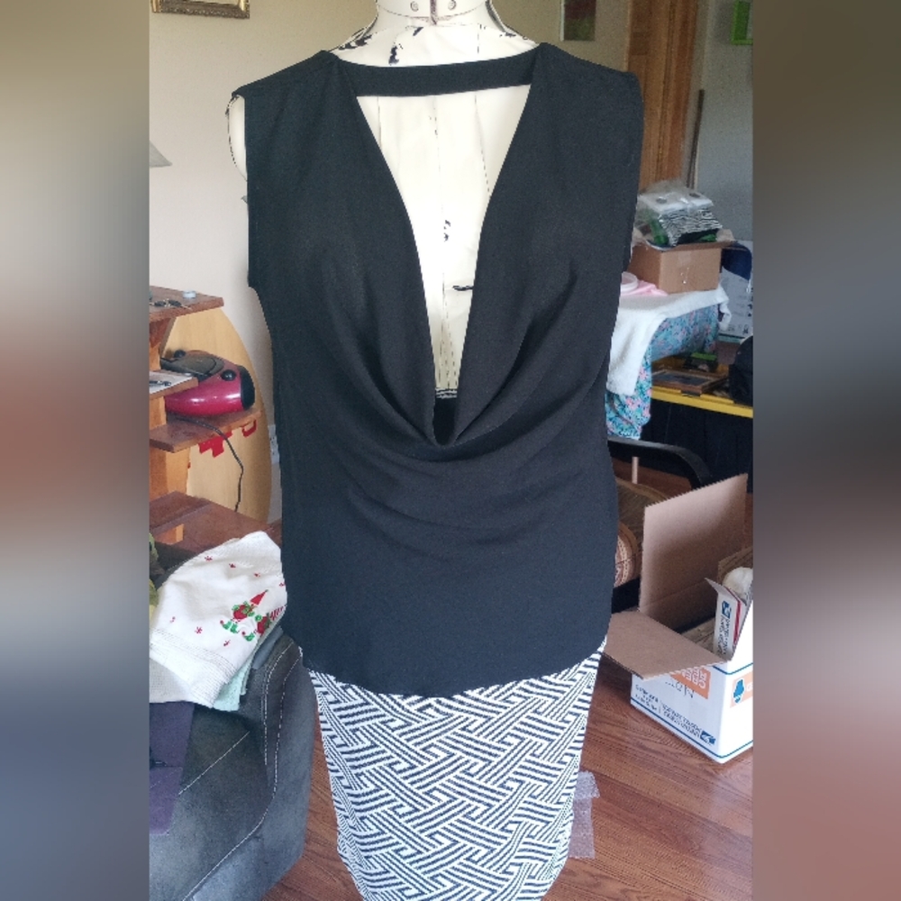 BCBG Black Dressy Blouse, Gorgeous; Like New